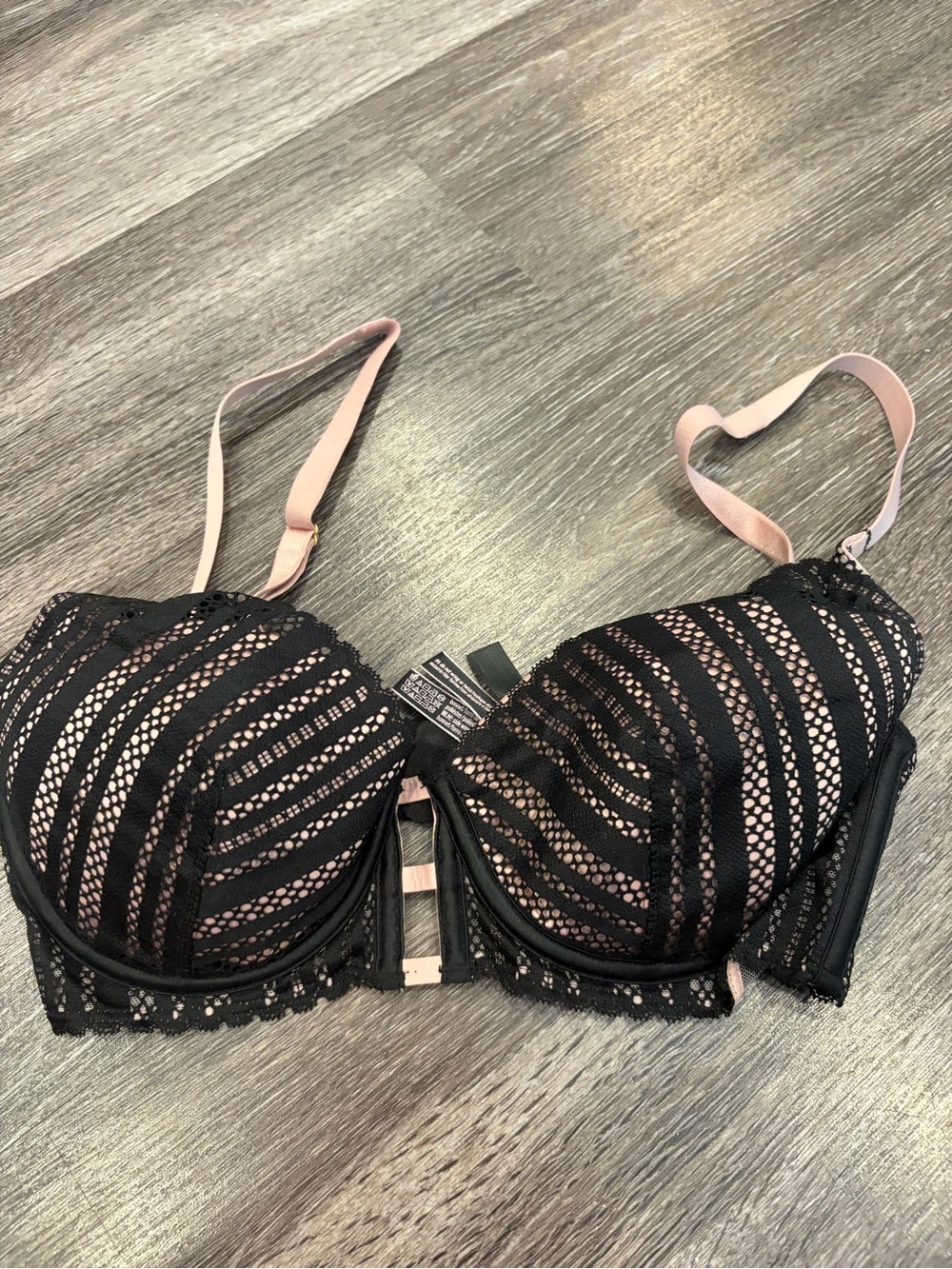 Lace Overlay Push-Up Bra - Black & Blush